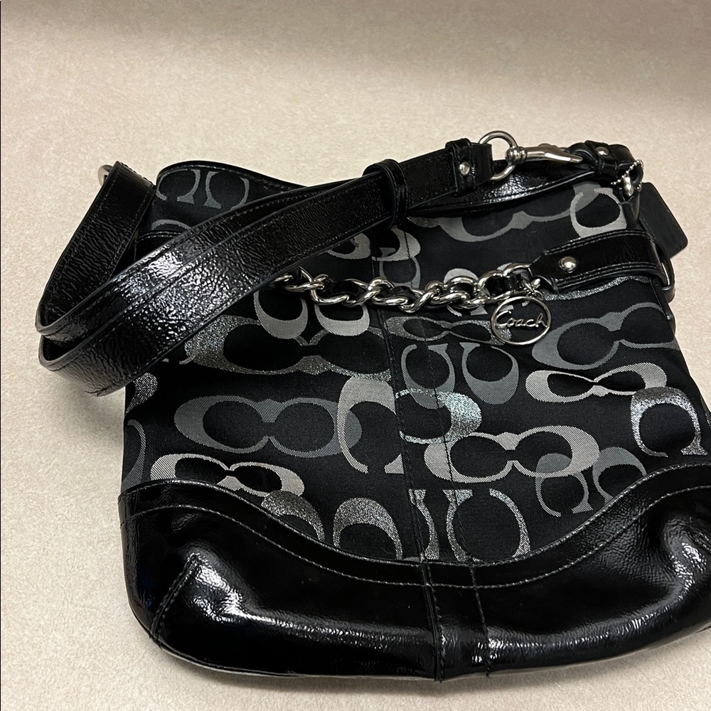Coach Black and Silver Chain Shoulder Bag - Picture 3 of 6